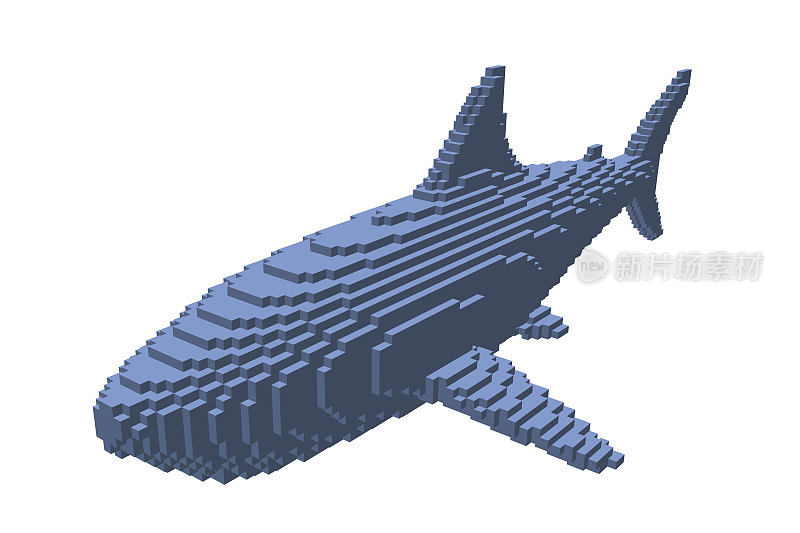 用方块做成的鲨鱼。体素的艺术。未来的概念。3 d矢量插图。